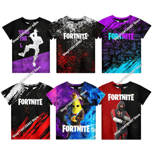T-shirt estiva Fortnite per adulti e bambini con stampa digitale 3D, vestibilità ampia, taglie grandi, maniche corte