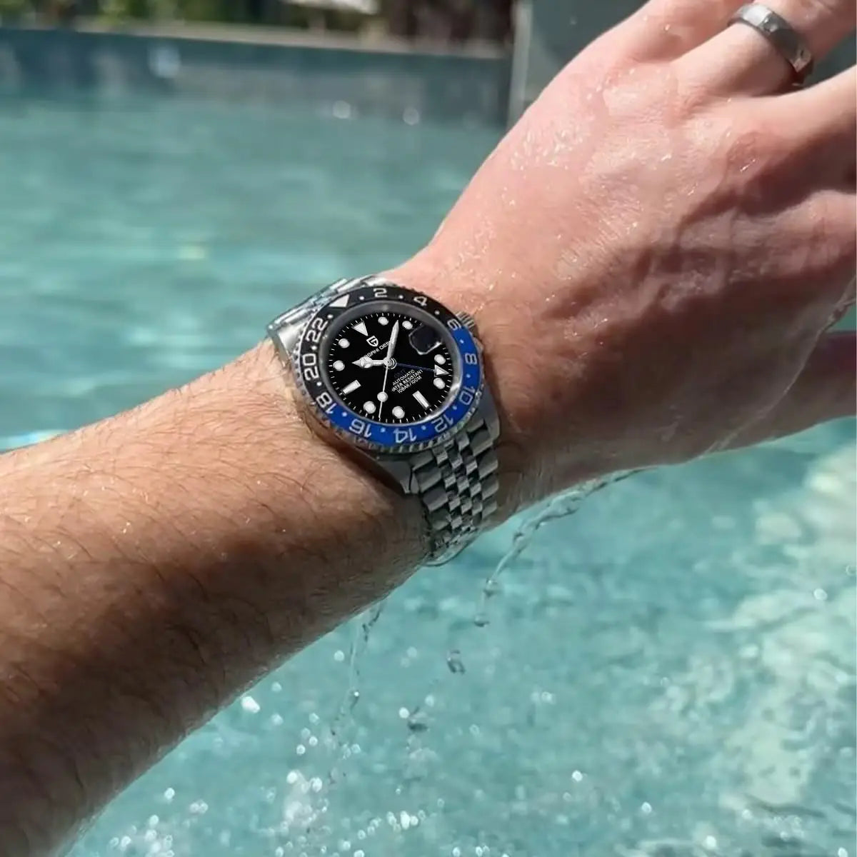 PAGANI DESIGN 40MM GMT Reloj para hombre de lujo con cristal de zafiro AR, reloj mecánico con bisel cerámico, automático, resistente al agua 100M, reloj de regalo