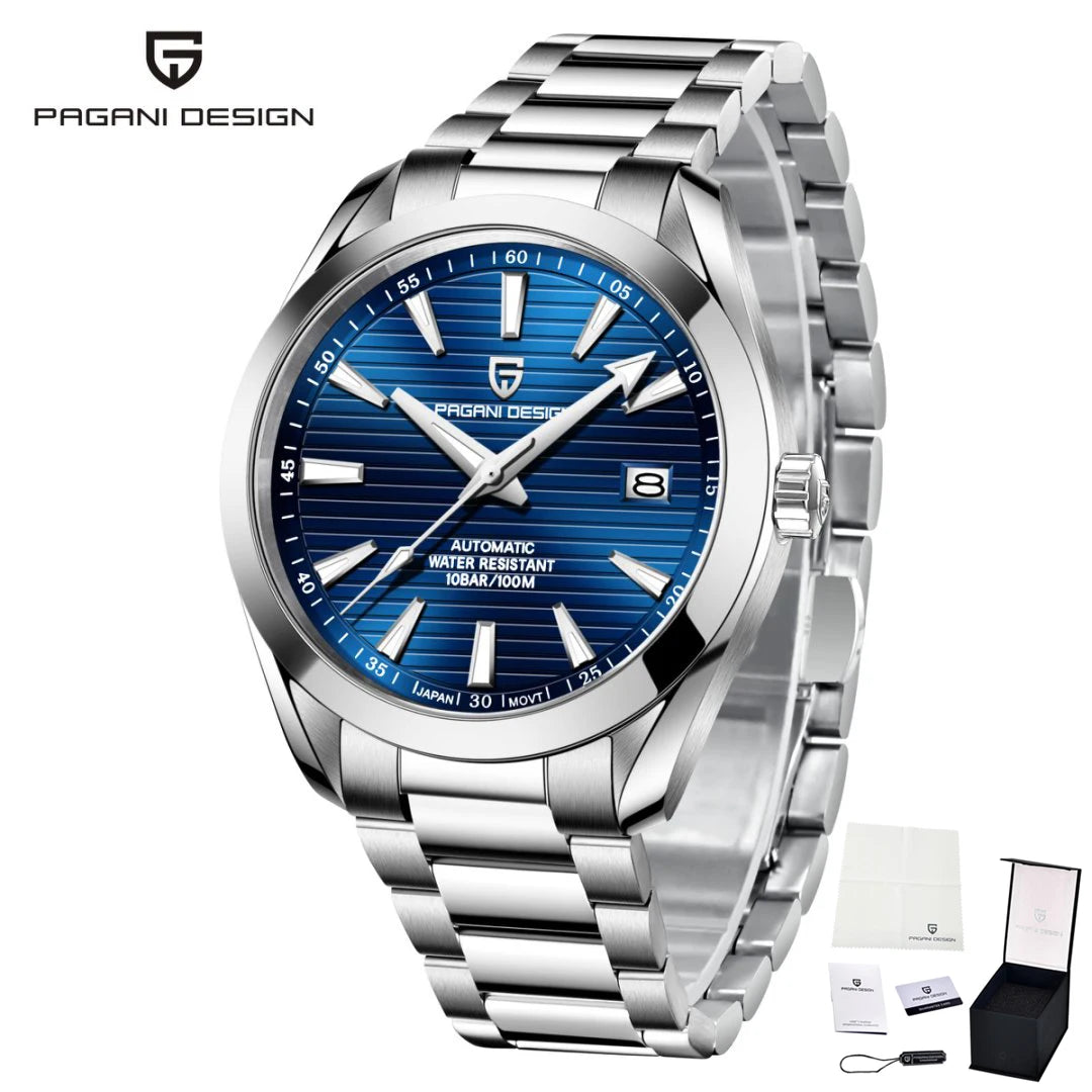 Reloj de lujo para hombre PAGANI DESIGN – Modelo automático mecánico (calibre 8215), de acero inoxidable, hermético, con indicador de fecha y agujas luminiscentes