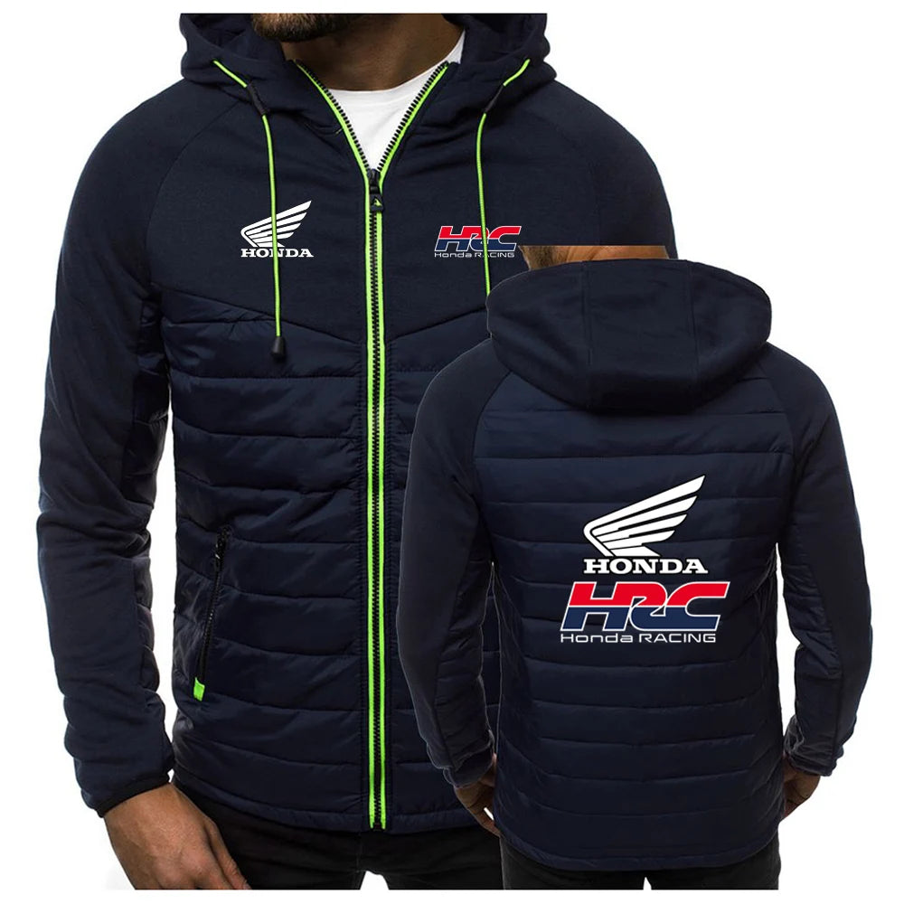 Produit gaming premium Fraquane, 2025 Spring And Autumn Comfortable Jacket Slim Coat Men's New Seven-color Cotton-padded Honda racing Print Patchwork Hoodies, équipement gamer
