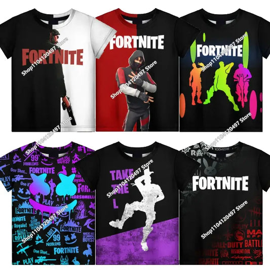 T-shirt Fortnite cartoon 3D per bambini e bambine, streetwear, maglietta divertente con scollo rotondo, top estivo, regalo di compleanno