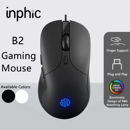 INPHIC B2 USB kabelová myš, tichá kancelářská a herní myš pro PC a notebooky