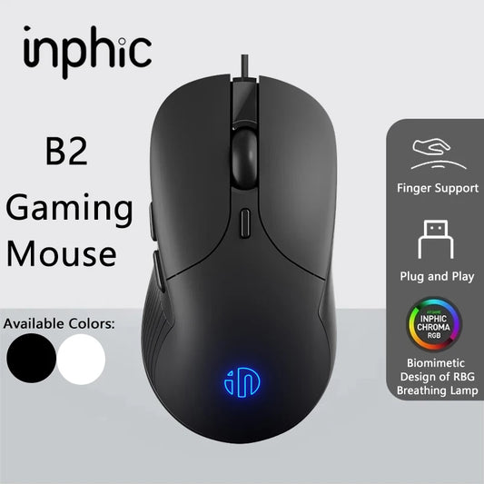 INPHIC B2 trådbunden USB-mus, tyst kontors- och gamingmus för PC och bärbara datorer