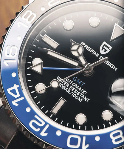 PAGANI DESIGN 40MM GMT Reloj para hombre de lujo con cristal de zafiro AR, reloj mecánico con bisel cerámico, automático, resistente al agua 100M, reloj de regalo