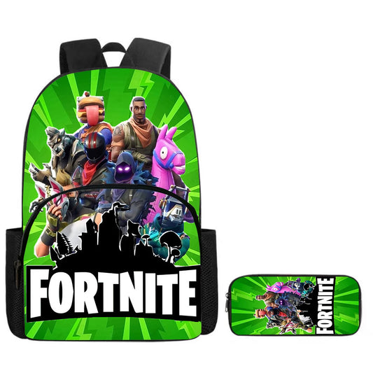 Zaino Fortnite Cartoon con tasca frontale e astuccio 2 pz - Set scolastico per bambini e bambine dai 5 agli 8 anni, regalo per il rientro a scuola