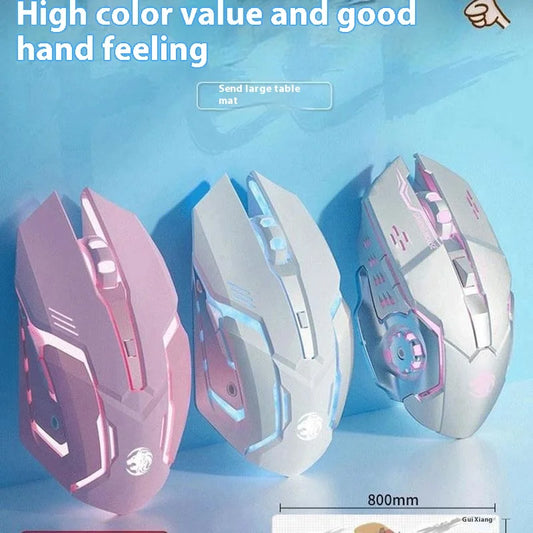 Frontline trådbunden gamingmus i rosa, tyst mekanisk esportmus, trådlös Bluetooth-datormus för kontor, elegant och söt för tjejer