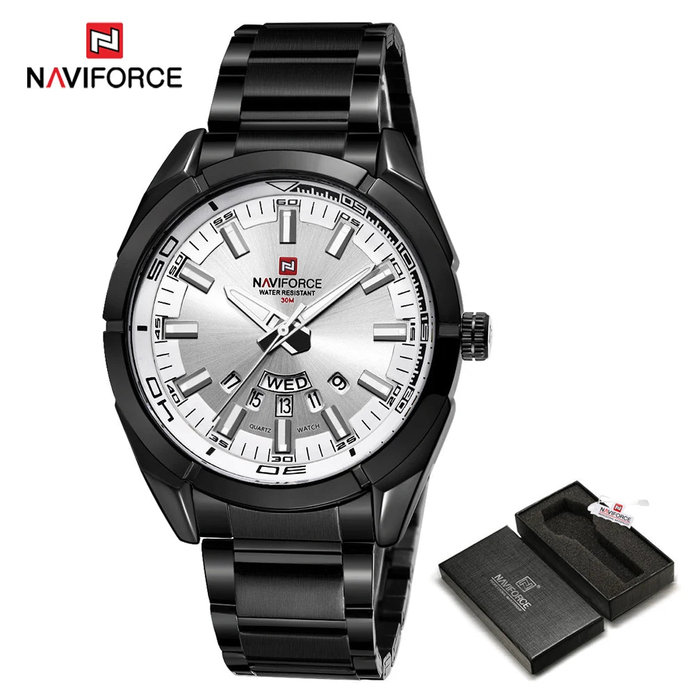 Ανδρικό ρολόι NAVIFORCE, εξ ολοκλήρου από ατσάλι, αδιάβροχο, casual στυλ, μηχανισμός χαλαζία με ένδειξη ημερομηνίας – Πολυτελές ανδρικό ρολόι χειρός, από κορυφαία μάρκα.