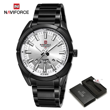 Ανδρικό ρολόι NAVIFORCE, εξ ολοκλήρου από ατσάλι, αδιάβροχο, casual στυλ, μηχανισμός χαλαζία με ένδειξη ημερομηνίας – Πολυτελές ανδρικό ρολόι χειρός, από κορυφαία μάρκα.