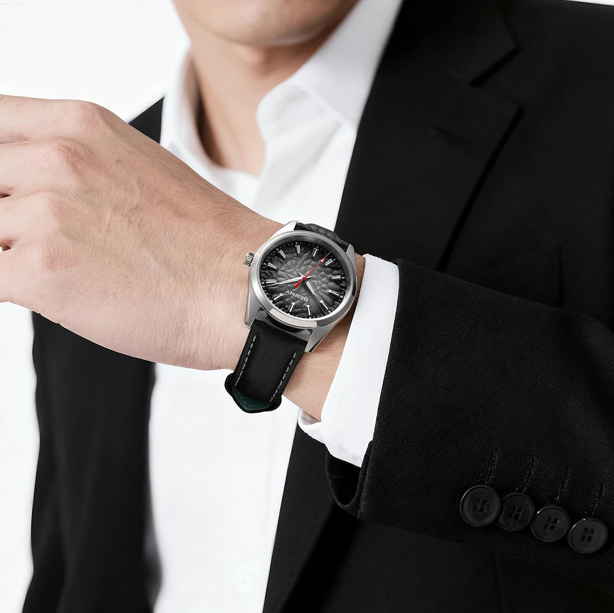 Montre pour homme BERNY – Montre à quartz élégante et classique, étanche à 10 ATM, dotée d'un verre saphir et d'aiguilles luminescentes, idéale pour une tenue habillée ou professionnelle, avec bracelet en cuir.