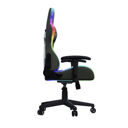 Ergonomic Office Chair with Lumbar Massage, RGB LED Lighting, Reclining Backrest, Adjustable Armrests, Gaming Desk Chair for Home Office
