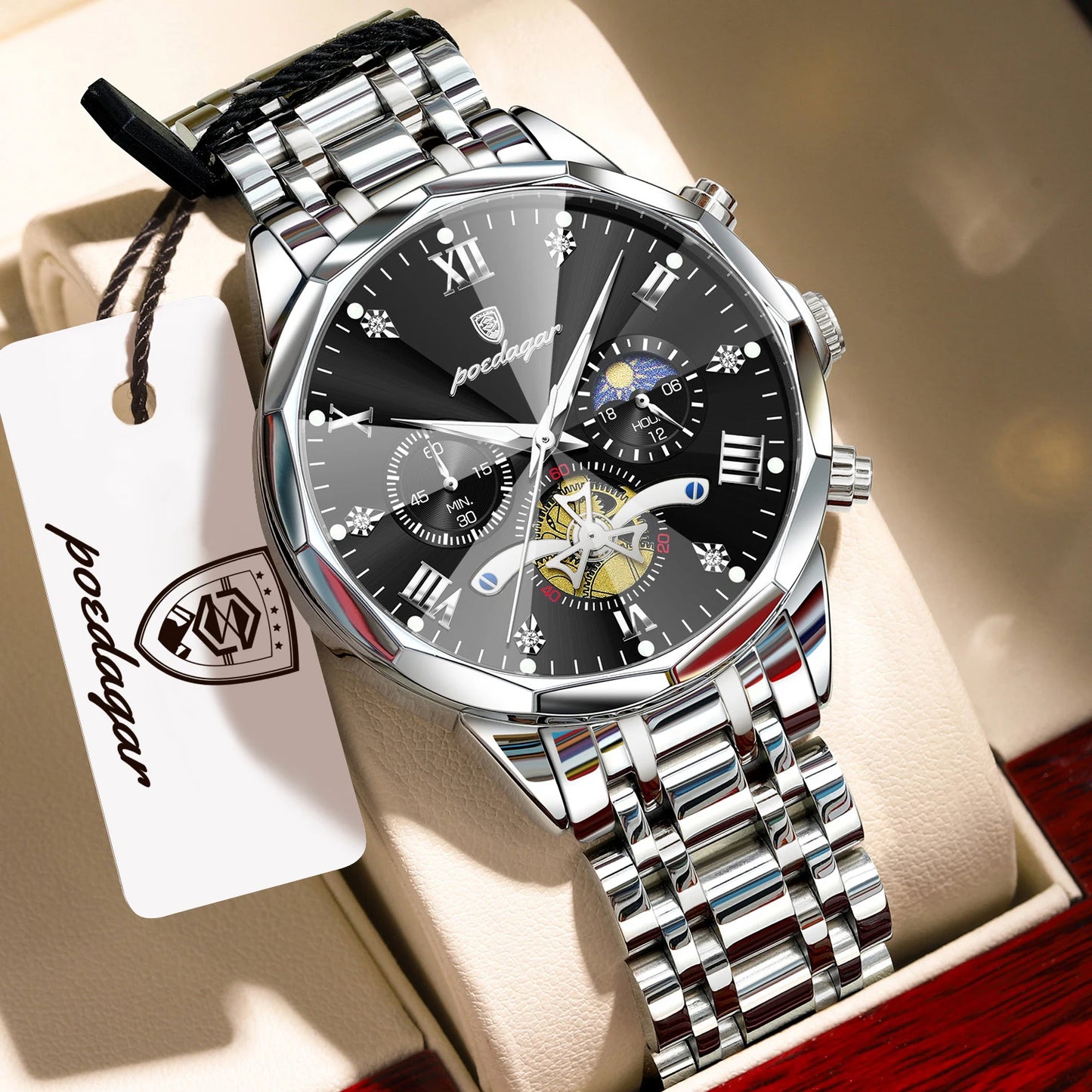 POEDAGAR Luxury Fashion Men Clock Waterproof Luminous Chronograph Male Watch Stainless Steel Quartz Business Men's Watches Reloj
