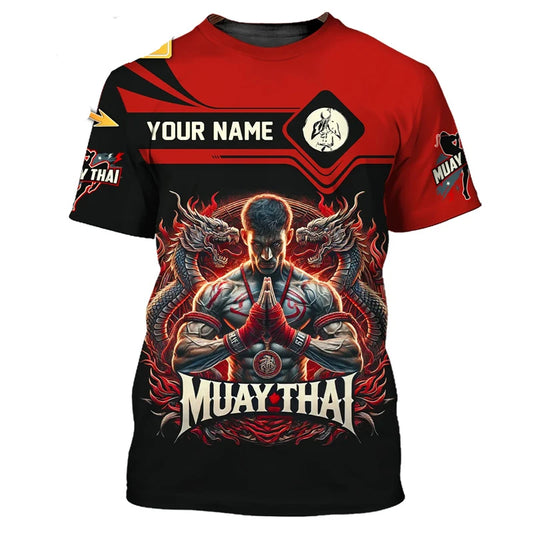 Nowy, stylowy T-shirt z grafiką Muay Thai dla mężczyzn, nadruk 3D z tygrysem i smokiem, personalizowany T-shirt z imieniem, letnia koszulka na siłownię i fitness