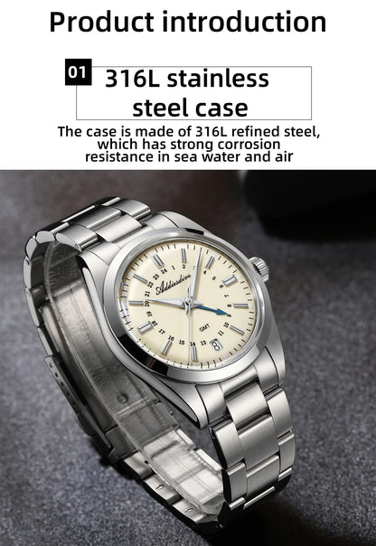 ADDIESDIVE Hot Brand 36mm Luxury GMT Watch Gift for Men 10Bar Waterproof BGW9 Super Luminous 316L Stainless Steel Quartz Watches