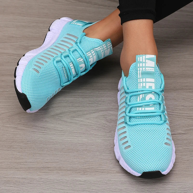 Zapatillas deportivas de mujer de malla, ligeras, con suela suave, correa para jogging, transpirables, de moda, para caminar, deportivas informales, de tenis, planas, para hombre