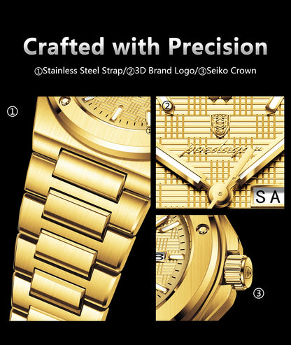 POEDAGAR Business Men Clock Date Week Stainless Steel Luxury Man Wristwatch Waterproof Luminous Sport Quartz Men's Watches Reloj