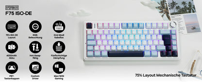 Teclado mecánico inalámbrico EPOMAKER x AULA F75 ISO-DE con conectividad trimodo, distribución alemana QWERTZ y batería de 4000 mAh