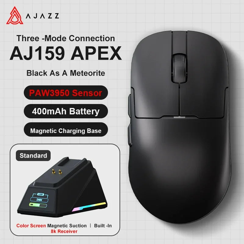 Ajazz AJ159 PRO/APEX Gaming-Maus 8000Hz Abtastrate Paw3950 Farbdisplay Magnetischer Standfuß AJ159P Büro & Gaming