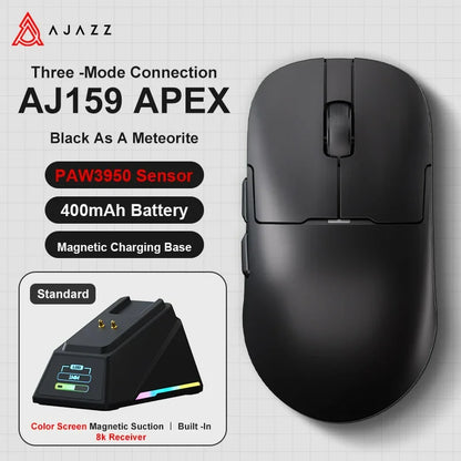Ajazz AJ159 PRO/APEX Gaming-Maus 8000Hz Abtastrate Paw3950 Farbdisplay Magnetischer Standfuß AJ159P Büro & Gaming
