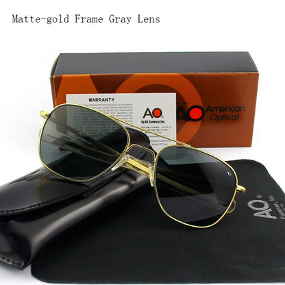 Pilot AO Sunglasses Men Top Quality American Army Military Mirror AGX Tempered Glass Lens Sun Glasses