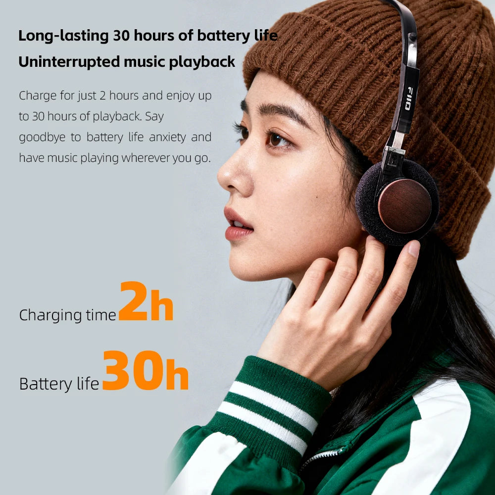 FIIO EH11 On-Ear-Bluetooth-Kopfhörer – Hi-Res LDAC kabelloses Bass-Headset, 30H Akku, Dual-Device-Verbindung & leichtes Retro-Design