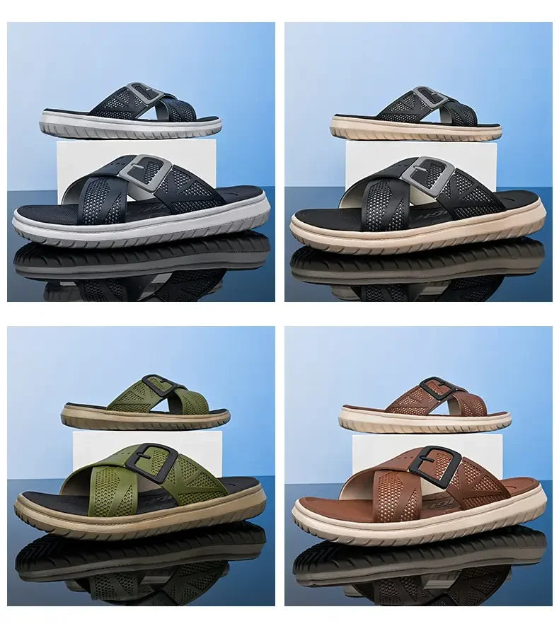 Åndbare sommer-flip-flops til mænd – lette, hurtigtørrende hjemmesko – komfortable indendørs- og udendørs-sandaler – vandtætte strandsko