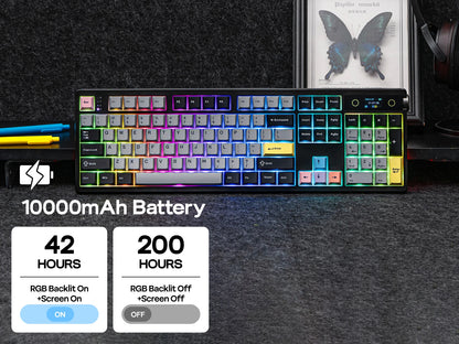 EPOMAKER TH108 PRO 100% Full-Sized Hot-Swap kabelgebundene/BT/2.4Ghz kabellose mechanische Tastatur mit Display & Drehknopf, 10000mAh Akku
