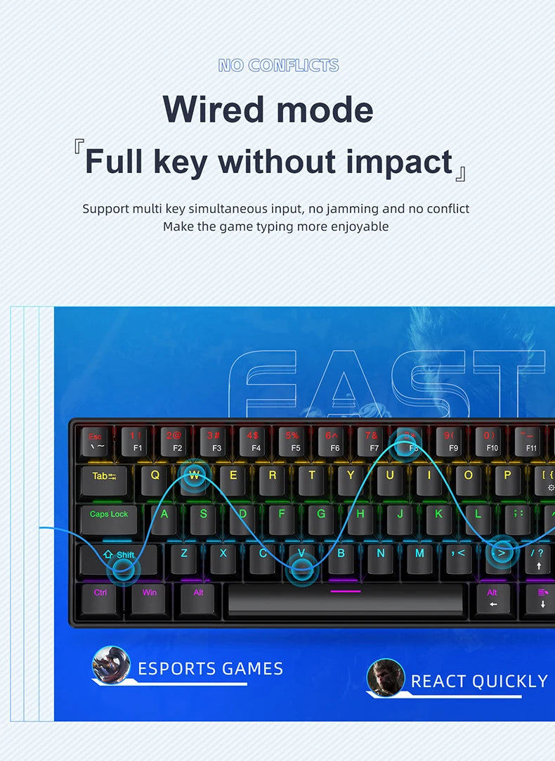 APAYADO K61 Mini Mechanische Tastatur, kabelgebunden, 61 Tasten, Phantom RGB, mechanischer Schalter in Schwarz/Weiß/Rot/Blau für Gaming, 60 % tragbar