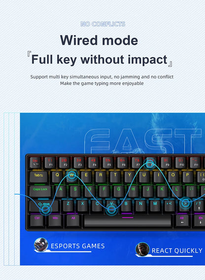 APAYADO K61 Mini Mechanische Tastatur, kabelgebunden, 61 Tasten, Phantom RGB, mechanischer Schalter in Schwarz/Weiß/Rot/Blau für Gaming, 60 % tragbar