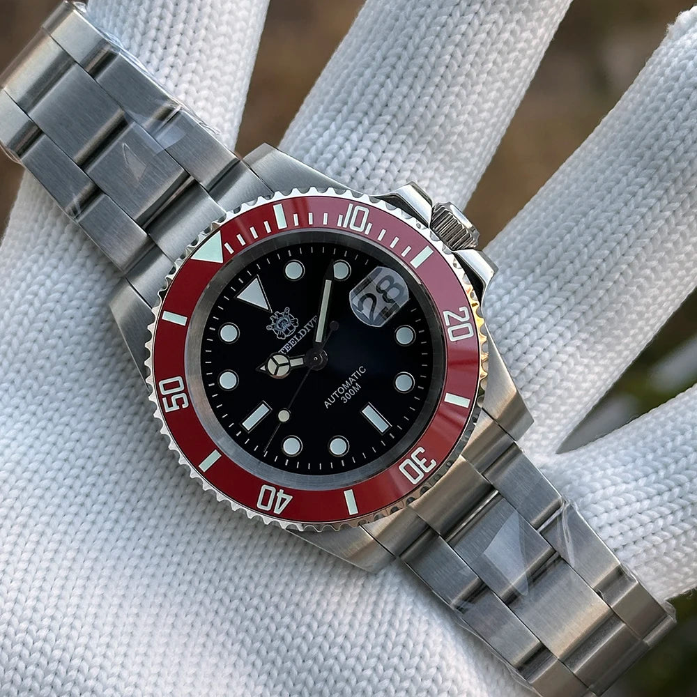 Steeldive Brand Watch SD1953C Red Bezel Diver Watch Men 300M Waterproof Sapphire Glass BGW9 Luminous NH35 Automatic Dive Watch
