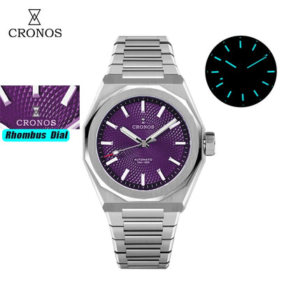 Cronos New Rhombus Perlage 39mm Dial PT5004 Miyota 90S5 See-through Caseback Men Automatic Wristwatches 10ATM Lumious