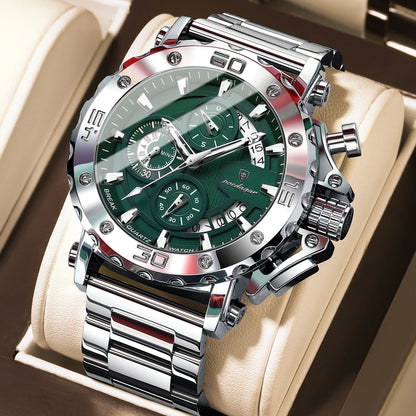 Relógio de luxo para homem POEDAGAR, luminoso, estanque, cronógrafo, data, aço inoxidável, quartzo, Reloj