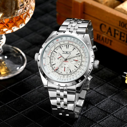 JARAGAR Men’s Luxury Automatic Mechanical Watch  Military Sport Design, Multifunction Dial & Leather Strap