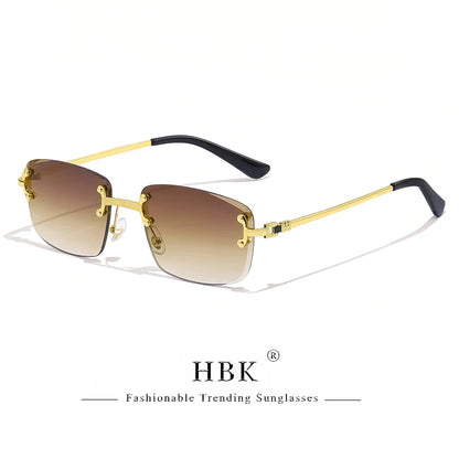 HBK Square Rimless Sunglasses Women Retro Metal Sun Glasses Men Luxury Party Business Gradient Shades 2024 Summer Style