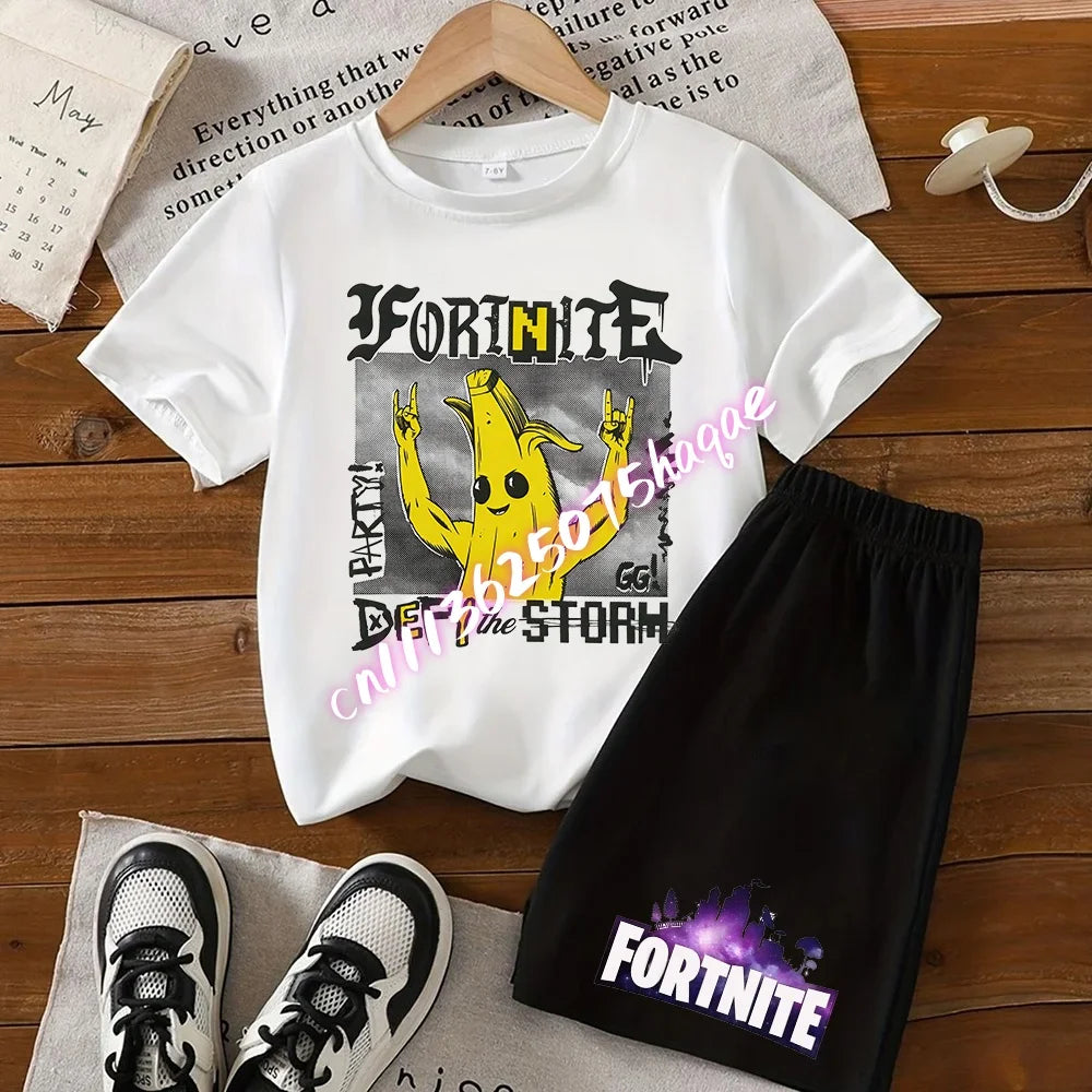 Fortnite Series T-Shirt- und Shorts-Set für Kinder, Hot-Game-Oberteil und Hose, sommerliches, niedliches Homewear-Loungewear-Outfit, Geburtstagsgeschenk