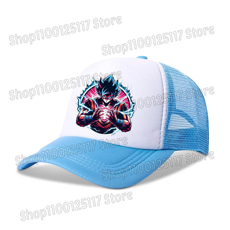 Dragon Ball baseball sapka, anime-nyomtatott sapkák, lélegző, csúcsos sapka, rajzfilm, Goku, nyári sport, snapback, hálós napellenzős sapka, gyermekajándék
