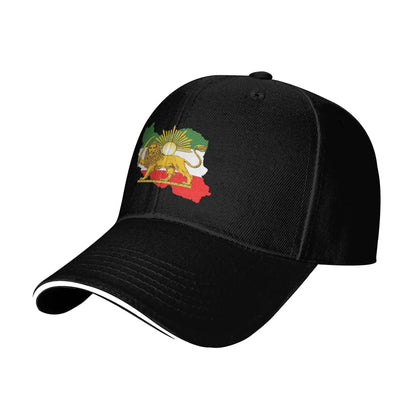 Iran Flag Map with Lion and Sun Emblem Vintage Persian Heritage Casual Baseball Cap Outdoor Trucker Hat Summer Baseball Caps
