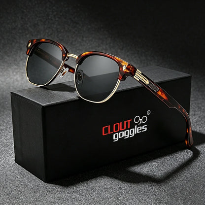 CLOUT GOGGLES Business Sunglasses Male Female Metal Polygon Rivet Half Frame Outdoor Driving Ultraviolet Protection Sun Glasses