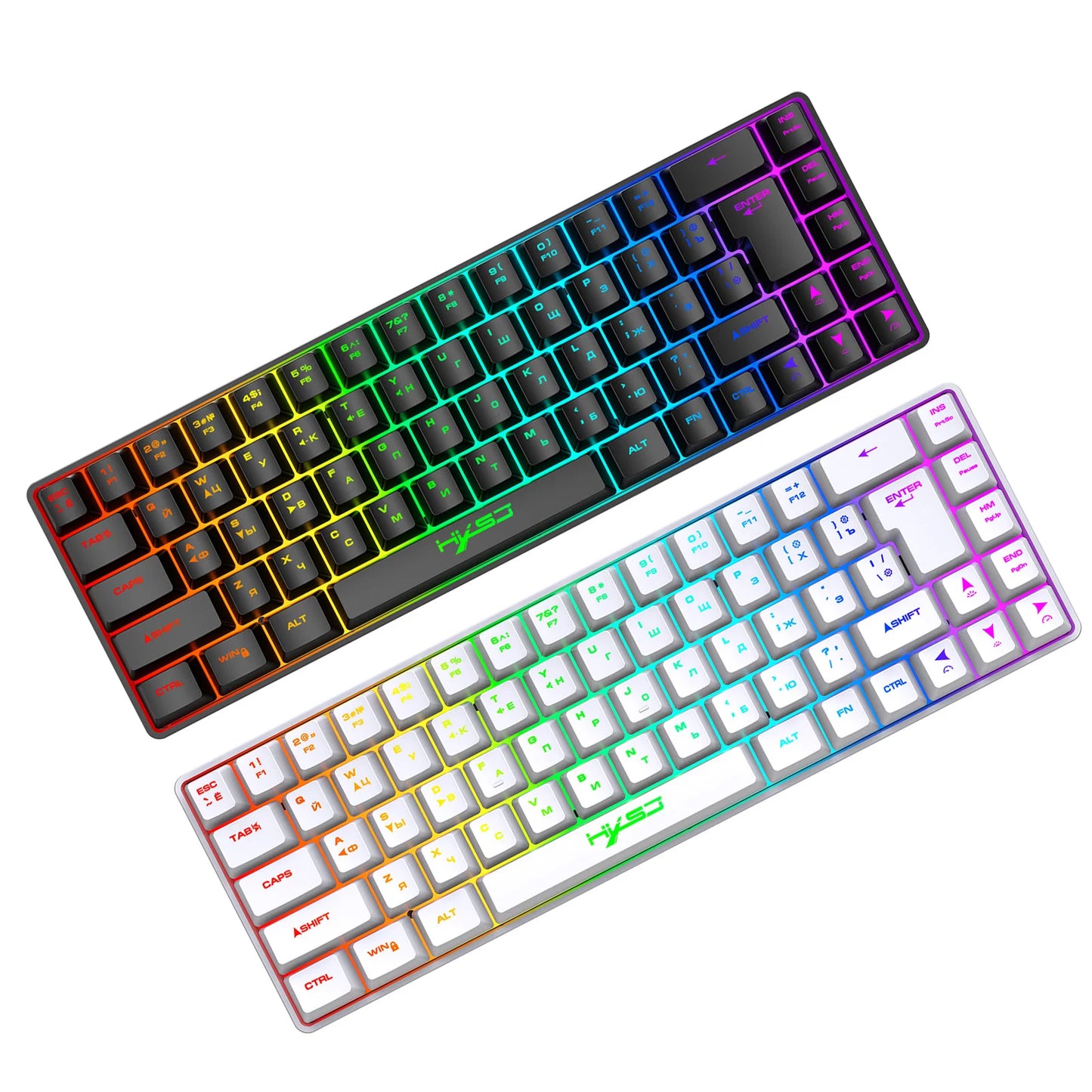 68-Key Russian English Mechanical Gaming Keyboard Dual Language Keyboard RGB Backlit Gaming Mechanical Keyboard for Gaming