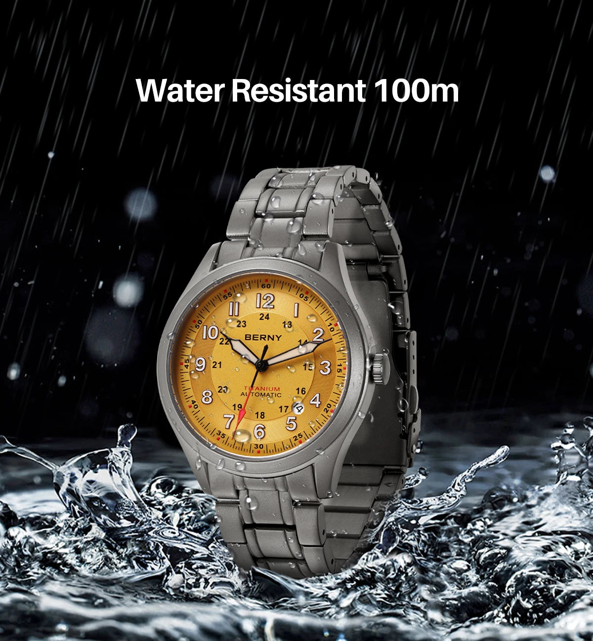 BERNY Full Titanium Automatic Watches for Men Super Luminous Sapphire Mechanical Field Watch Date 10ATM Sports Easy Read