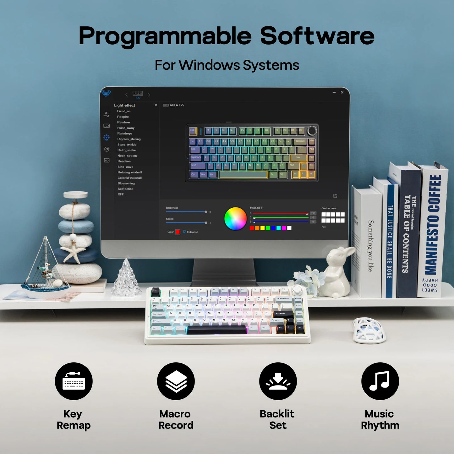 EPOMAKER x AULA F75 75% ANSI Gasket Hot-Swap Bluetooth 5.0/2.4G Wireless/Wired Mechanical Keyboard PBT Keycaps for Win/Mac