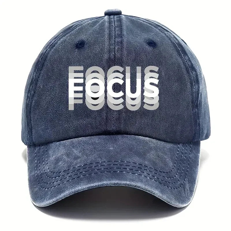 FOCUS Print Cap Washed Cotton Adjustable Classic Style Baseball Cap, Sports Duckbill Hat for Men and Women