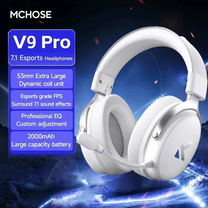 MCHOSE V9 Pro Wireless Gaming Headset 7.1 Surround Sound, Bluetooth 5.3 Headphones with Noise Cancelling Mic, Low Latency PC Gaming Headset