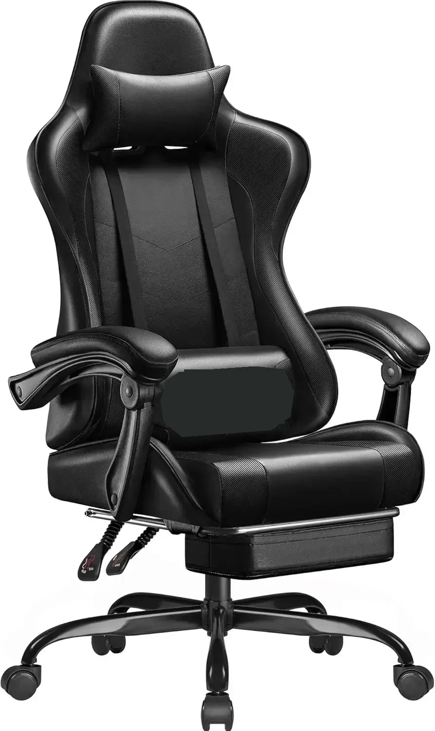Gaming chair with lumbar soft pillow support and adjustable height footrest, an ergonomic computer gaming chair.