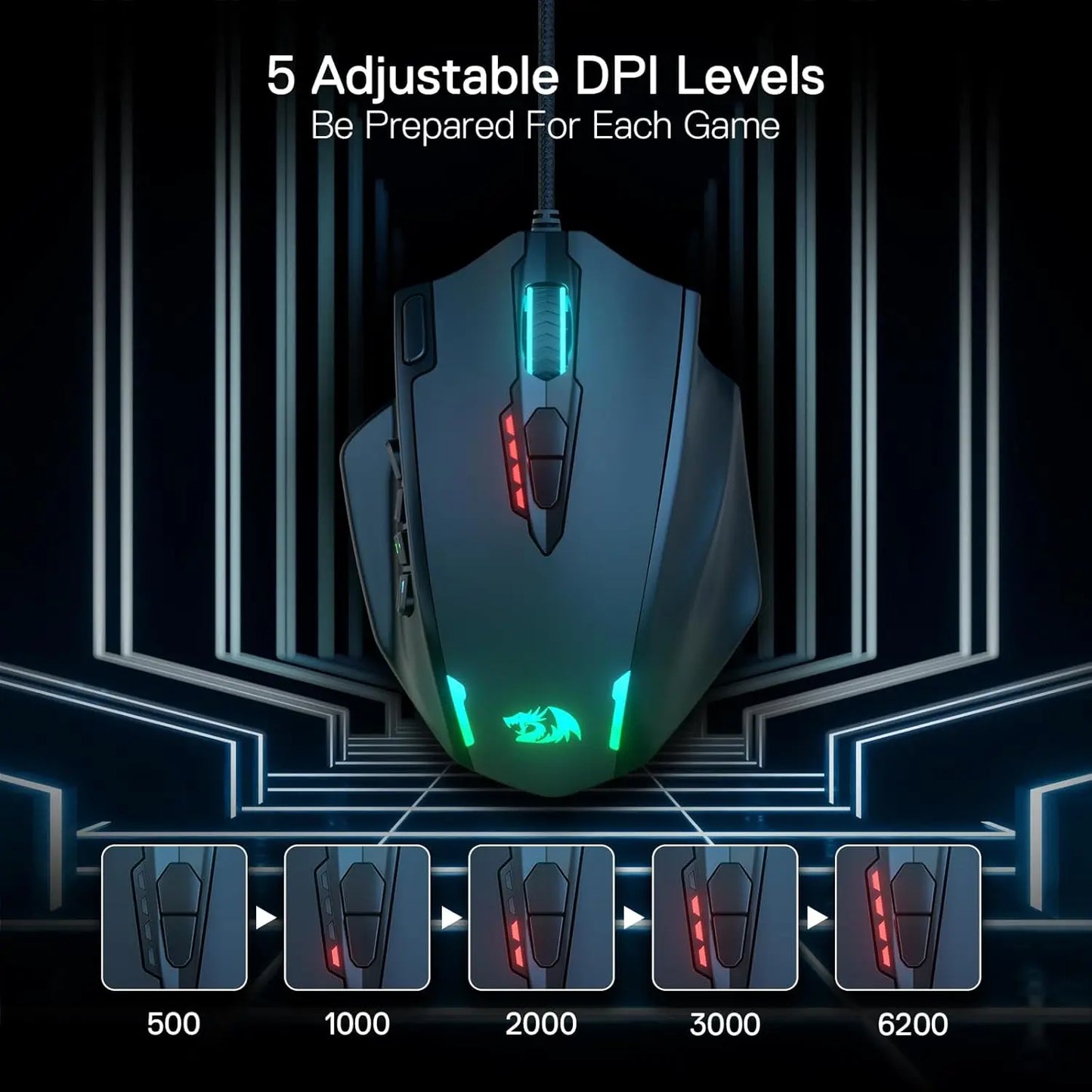 Redragon M908 RGB-Hintergrundbeleuchtung LED USB-kabelgebundene Gaming-Maus 18 programmierbare Maustasten 12400 DPI