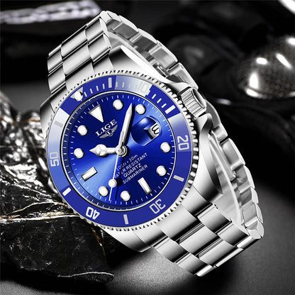 Reloj de buceo de lujo para hombre, de la marca LIGE, resistente al agua hasta 3 ATM, con indicador de fecha, reloj deportivo de cuarzo
