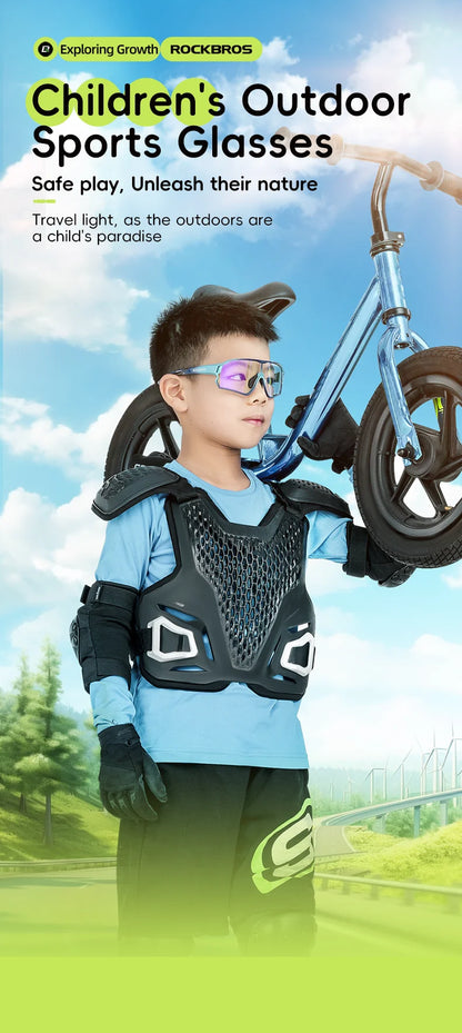 ROCKBROS Children's Cycling Glasses Polarized Photochromic Lens Children Bicycle Glasses Non-Slip Rubber Temple Arm Bike Glasses