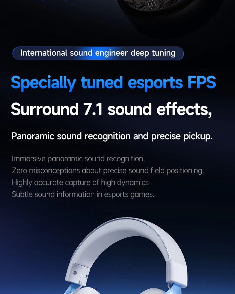 MCHOSE V9 Pro Wireless Gaming Headset 7.1 Surround Sound, Bluetooth 5.3 Headphones with Noise Cancelling Mic, Low Latency PC Gaming Headset