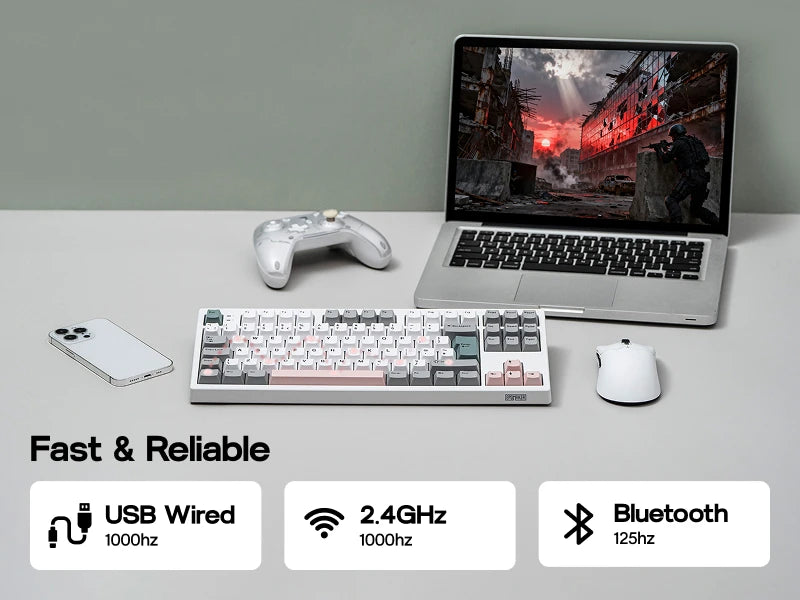 Teclado mecánico EPOMAKER TH87 con distribución ISO-UK TKL, con cable/BT/inalámbrico 2.4Ghz, NKRO, batería de 10000mAh y luz RGB