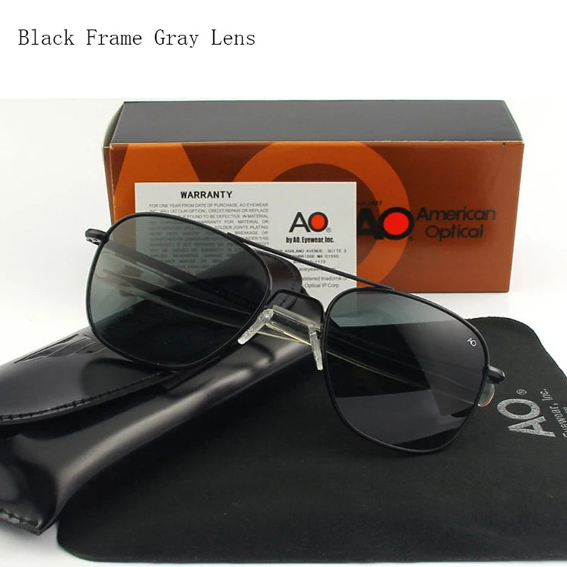 Pilot AO Sunglasses Men Top Quality American Army Military Mirror AGX Tempered Glass Lens Sun Glasses