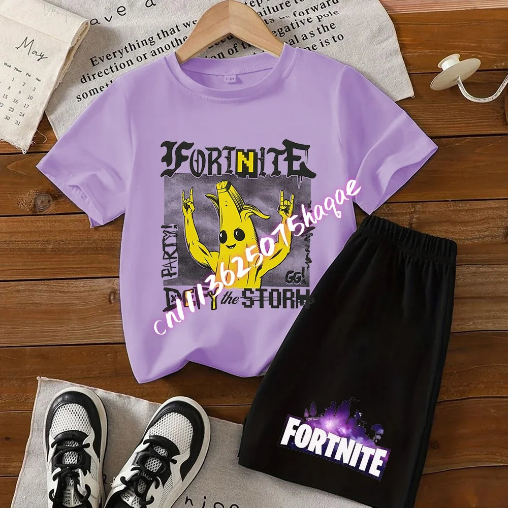 Fortnite Series T-Shirt- und Shorts-Set für Kinder, Hot-Game-Oberteil und Hose, sommerliches, niedliches Homewear-Loungewear-Outfit, Geburtstagsgeschenk